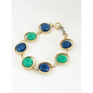 Vintage Linked Bracelet Green and Blue bead Orb MCM